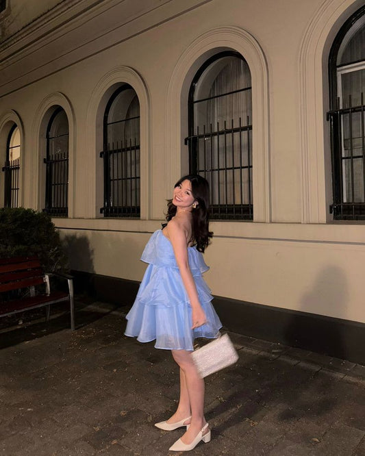Pretty Ball Gown Strapless Blue Short Mini Formal 8th Grade Homecoming Dresses Summer Middle School Hoco Dress Homecoming Outfits DH687