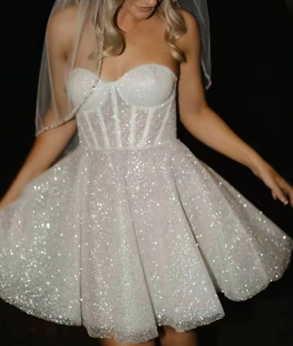 Cute A Line Sweetheart White Sequin Mini Short Formal 8th Grade Homecoming Dresses Summer Middle School Hoco Dress Homecoming Outfits DH717