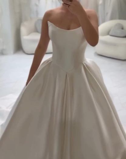 Classy Elegant Wedding Dress Ball Gown Strapless Satin White Wedding D – DivineProm Classy Elegant Wedding Dress Ball Gown Strapless Satin White Wedding D – DivineProm