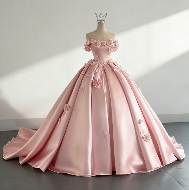 Dreamy Wedding Dress Ball Gown Off The Shoulder Satin White Wedding Dresses Bridal Gowns DH737