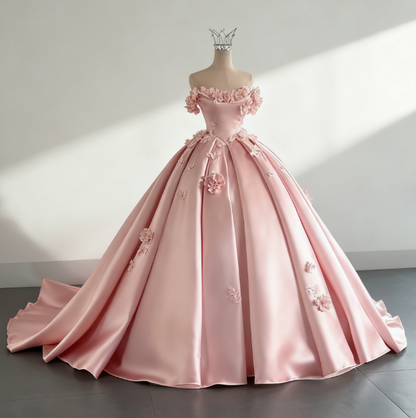 Dreamy Wedding Dress Ball Gown Off The Shoulder Satin White Wedding Dresses Bridal Gowns DH737