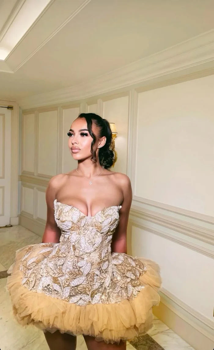Cute Ball Gown Sweetheart Gold Sleeveless Mini Short Formal 8th Grade Homecoming Dresses Summer Middle School Hoco Dress Homecoming Outfits Birthday Outfit DH743