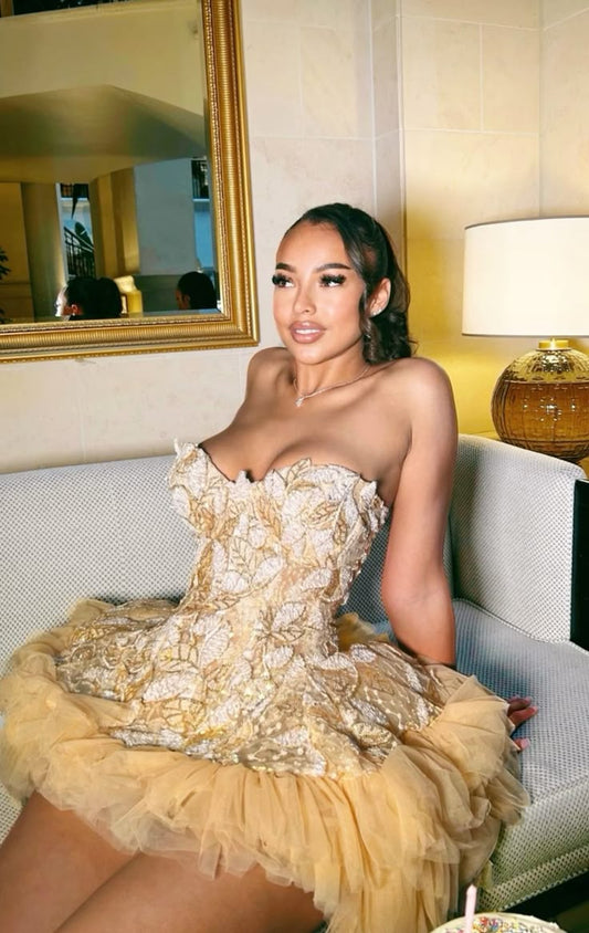 Cute Ball Gown Sweetheart Gold Sleeveless Mini Short Formal 8th Grade Homecoming Dresses Summer Middle School Hoco Dress Homecoming Outfits Birthday Outfit DH743