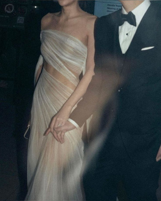 Robe de mariée classique fourreau bustier en tulle, longue robe de mariée blanche élégante DH745