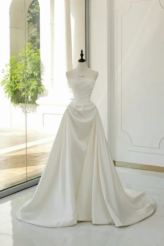 Robe de mariée classique, robe de bal, bustier, longue, en satin, blanche, élégante, DH757