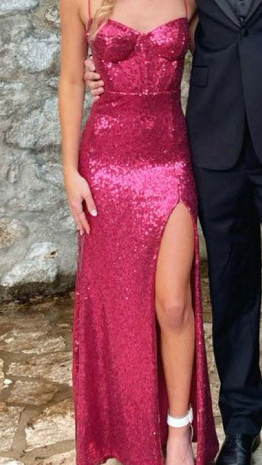 Elegant Sheath Spaghetti Straps Pink Sequin Prom Dresses Party Dress Summer 20th Birthday Outfits 18th Birthday Dresses DH775