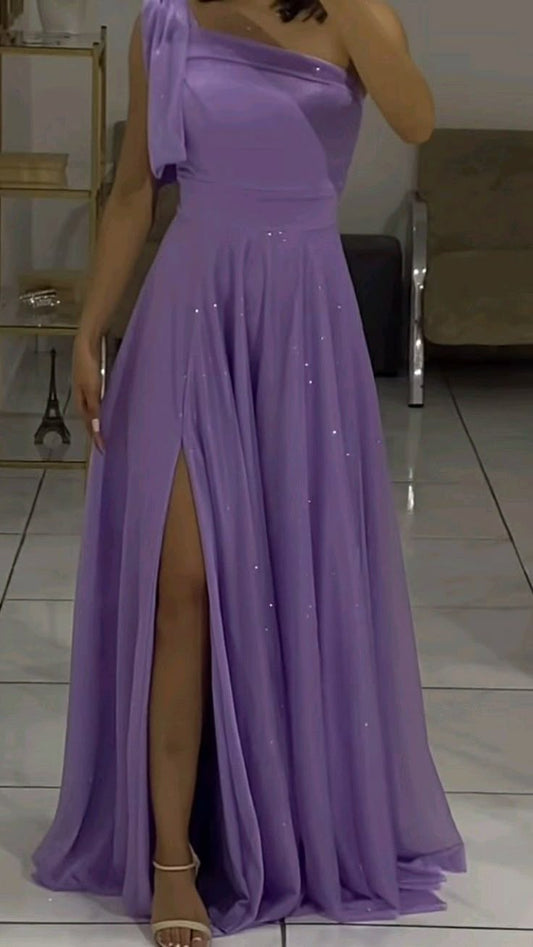 Elegant A line One Shoulder Lilac Sequin Prom Dresses Party Dress Summer 20th Birthday Outfits 18th Birthday Dresses DH780