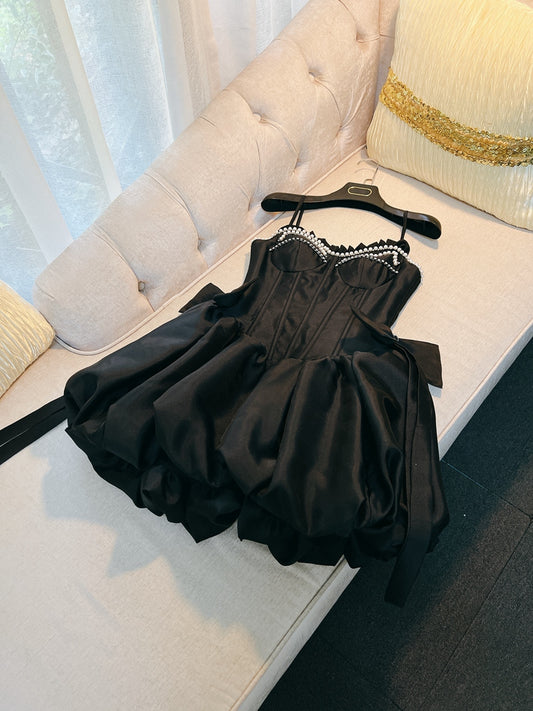 Fancy Short Hoco Dresses Ball Gown Spaghetti Straps Black Formal 8th Grade Homecoming Dresses Summer Middle School Homecoming Outfits DH79