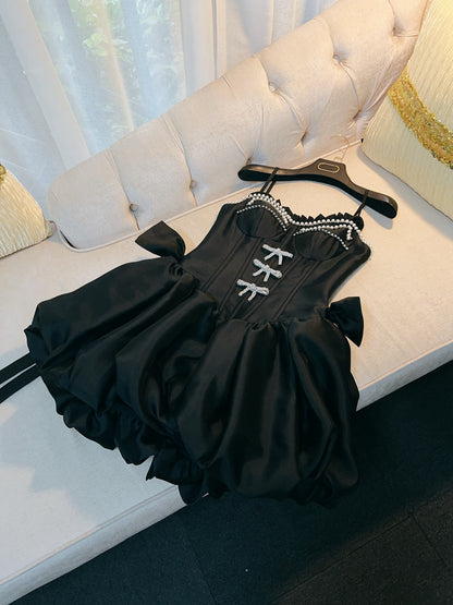 Fancy Short Hoco Dresses Ball Gown Spaghetti Straps Black Formal 8th Grade Homecoming Dresses Summer Middle School Homecoming Outfits DH79