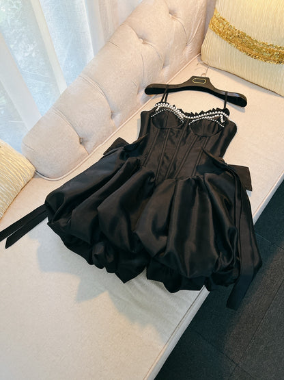 Fancy Short Hoco Dresses Ball Gown Spaghetti Straps Black Formal 8th Grade Homecoming Dresses Summer Middle School Homecoming Outfits DH79
