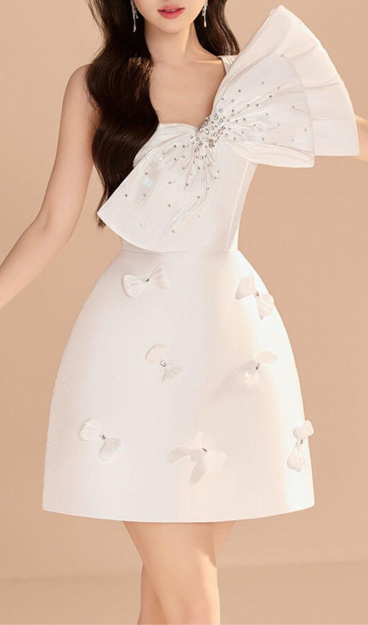 Pretty A line One Shoulder White Satin Formal 8th Grade Homecoming Dresses Summer Middle School Hoco Dress Homecoming Outfits DH803