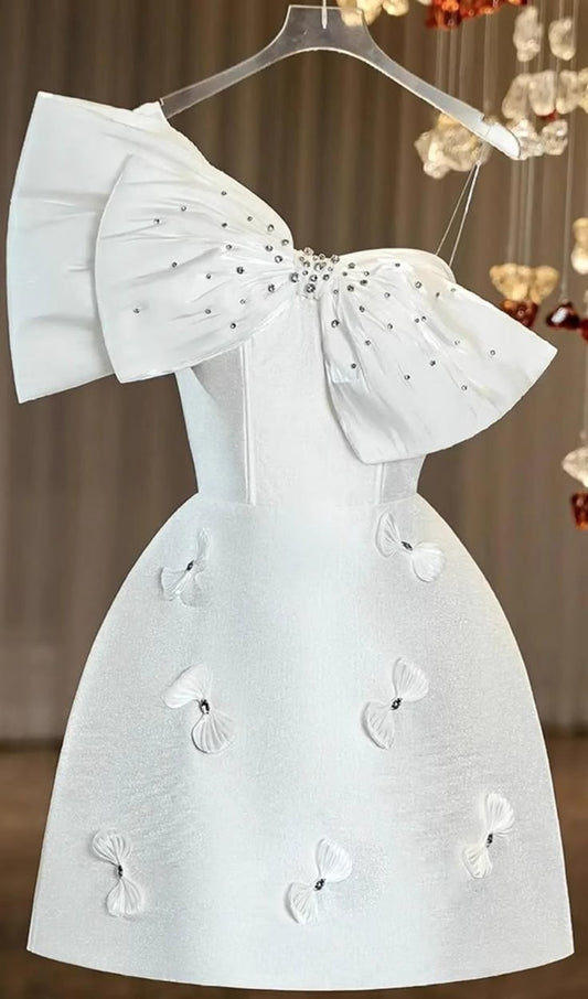 Pretty A line One Shoulder White Satin Formal 8th Grade Homecoming Dresses Summer Middle School Hoco Dress Homecoming Outfits DH803
