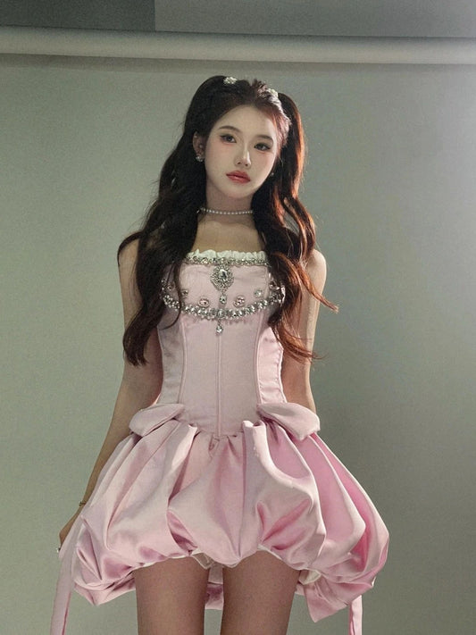 Fancy Short Hoco Dresses Ball Gown Spaghetti Straps Pink Formal 8th Grade Homecoming Dresses Summer Middle School Homecoming Outfits DH80