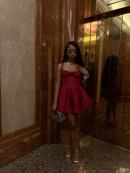 Pretty A line Square Neck Red Satin Short Formal 8th Grade Homecoming Dresses Summer Middle School Hoco Dress Homecoming Outfits DH812
