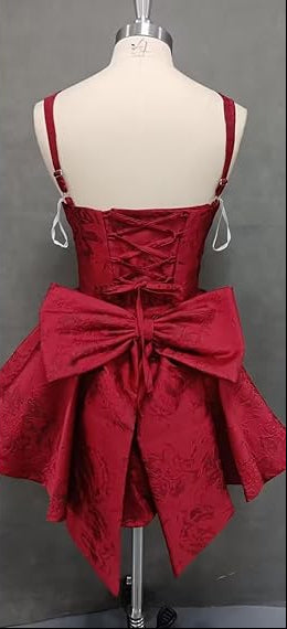 Pretty A line Square Neck Red Satin Short Formal 8th Grade Homecoming Dresses Summer Middle School Hoco Dress Homecoming Outfits DH812