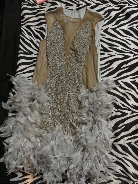 Pretty Sheath V Neck Sleeveless Silver Sequin Short Mini Feathers Formal 8th Grade Homecoming Dresses Summer Middle School Hoco Dress Homecoming Outfits DH824