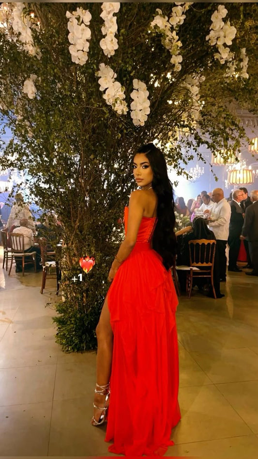 Elegant A line Strapless Red Prom Dresses Party Dress Summer 20th Birthday Outfits 18th Birthday Dresses DH845