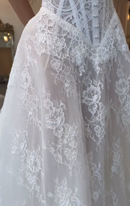 Modest Bridal Gown Ball Gown Strapless White Lace Long Summer Autumn Wedding Dresses Elegant Bridal Gowns DH853