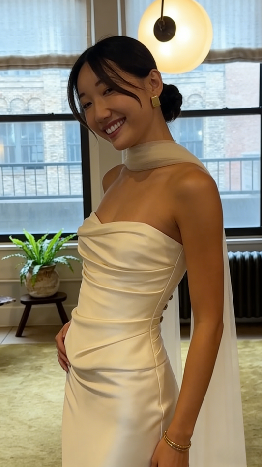 Ethereal Brautkleid Etuikleid Trägerlos Satin Lang Elfenbein Brautkleider Brautkleider DH863
