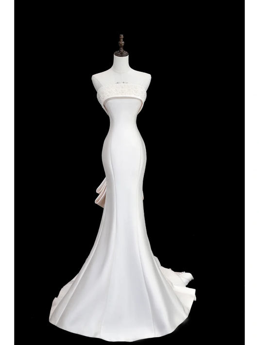 Robe de mariée classique sirène bustier sans manches en satin longue robe de mariée blanche élégante robe de mariée DH868