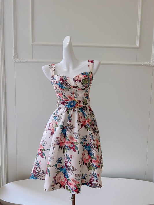 Cute A line Spaghetti Straps Floral Satin Short Homecoming Dress Summer Middle School Formal 8th Grade Hoco Dresses Summer Homecoming Outfits DH86