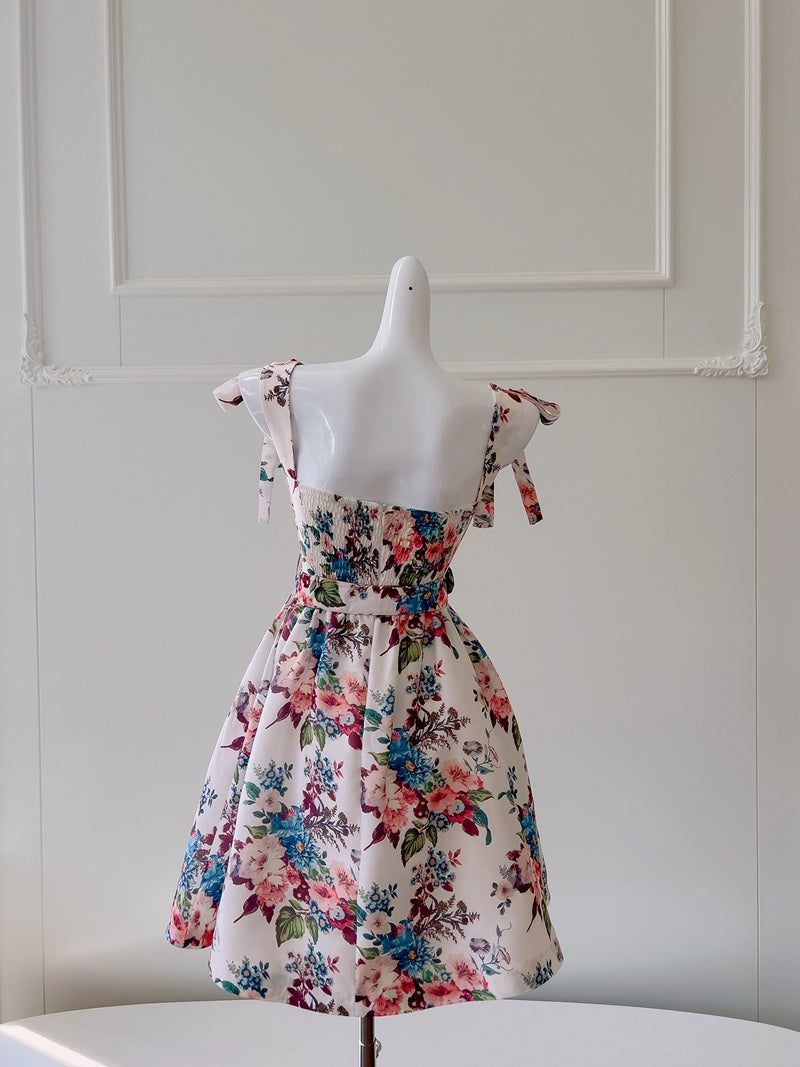 Cute A line Spaghetti Straps Floral Satin Short Homecoming Dress Summer Middle School Formal 8th Grade Hoco Dresses Summer Homecoming Outfits DH86