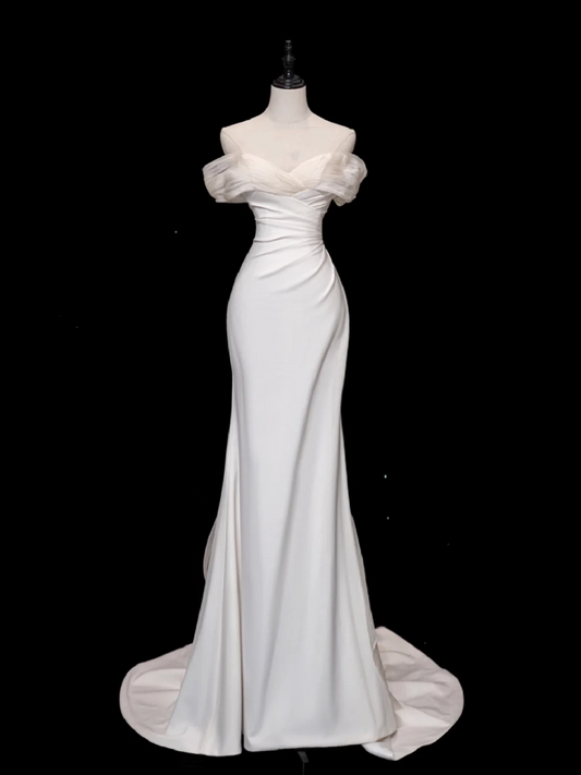 Robe de mariée classique sirène épaules dénudées satin longue robe de mariée blanche robes de mariée élégantes robe de mariée DH875