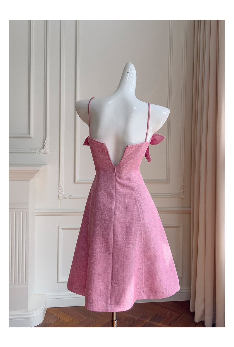 Cute A line Spaghetti Straps Floral Satin Short Pink Homecoming Dress Summer Middle School Formal 8th Grade Hoco Dresses Summer Homecoming Outfits DH87