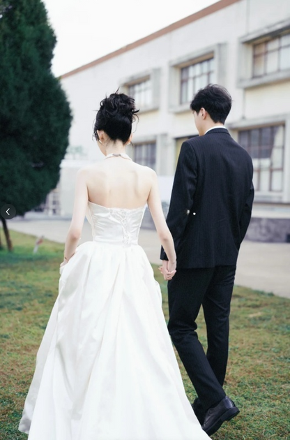 Timeless Bridal Dress Ball Gown Strapless Satin White Wedding Dresses Elegant Bridal Gowns DH898