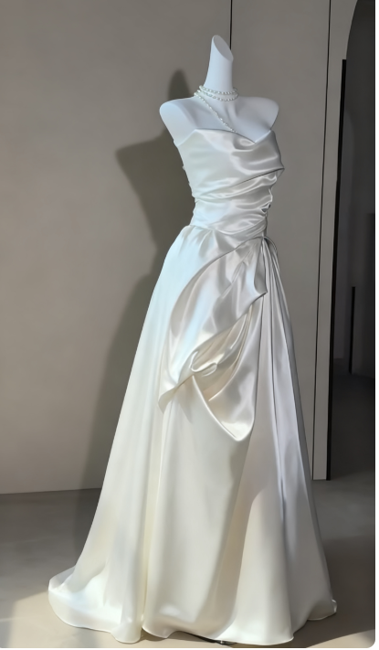 Timeless Bridal Dress Ball Gown Strapless Satin White Wedding Dresses Elegant Bridal Gowns DH898