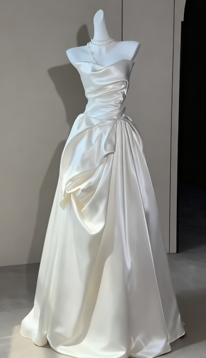 Timeless Bridal Dress Ball Gown Strapless Satin White Wedding Dresses Elegant Bridal Gowns DH898