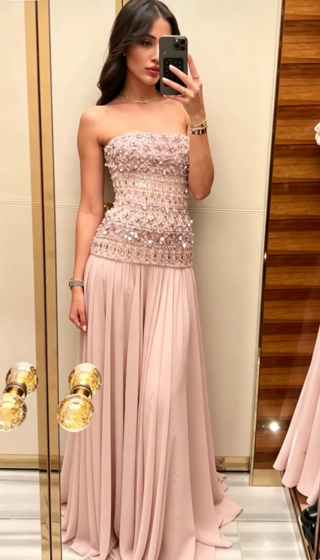 Elegantes A-Linien-trägerloses lila Chiffon-langes Ballkleid Partykleid Sommer-Outfits zum 20. Geburtstag Kleider zum 18. Geburtstag DH903