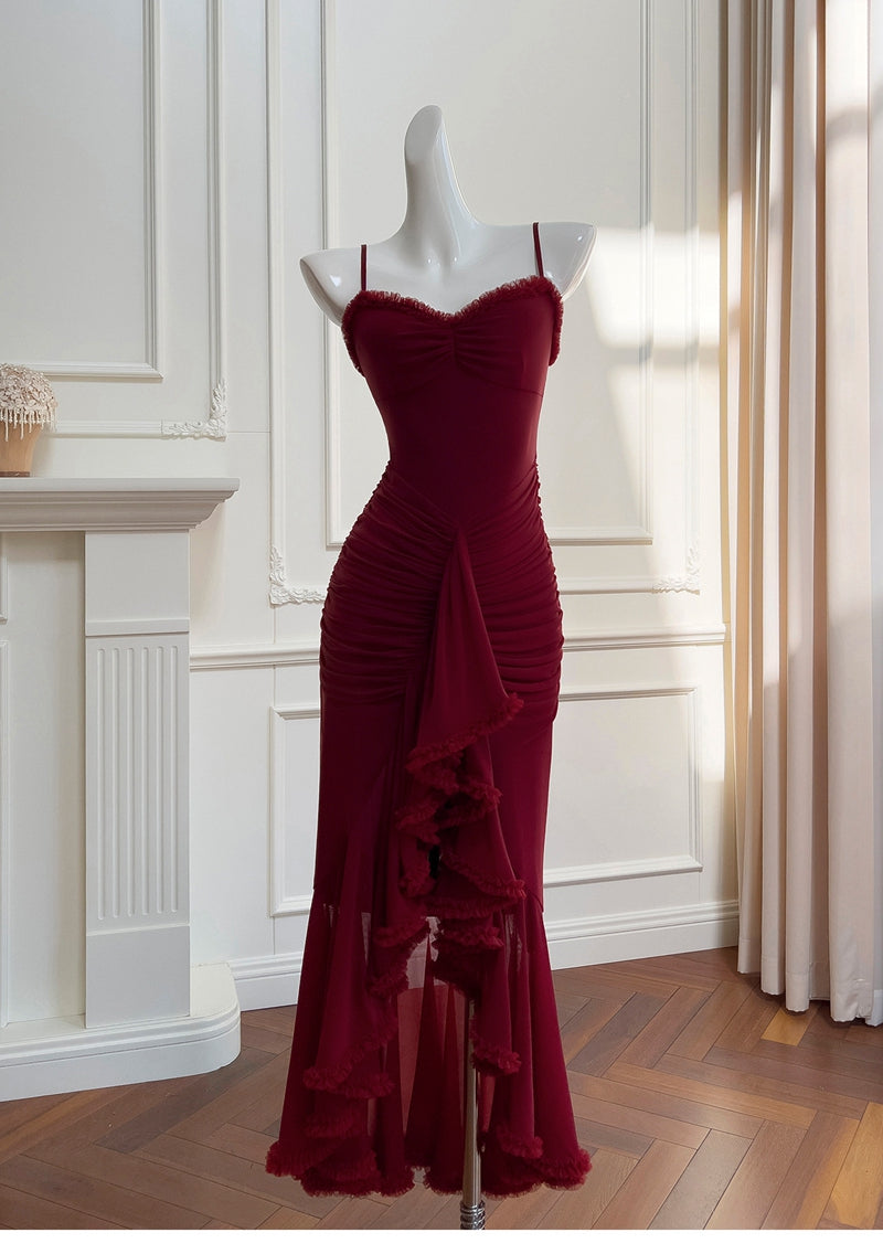 Elegant High Low Spaghetti Straps Sleeveless Long Evening Party Gowns Evening Formal Dresses Prom Dress DH90