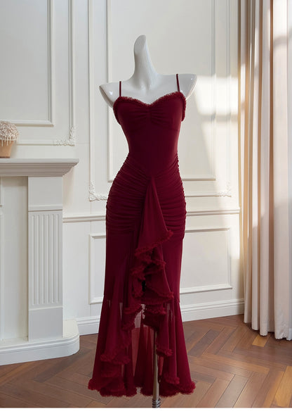 Elegant High Low Spaghetti Straps Sleeveless Long Evening Party Gowns Evening Formal Dresses Prom Dress DH90