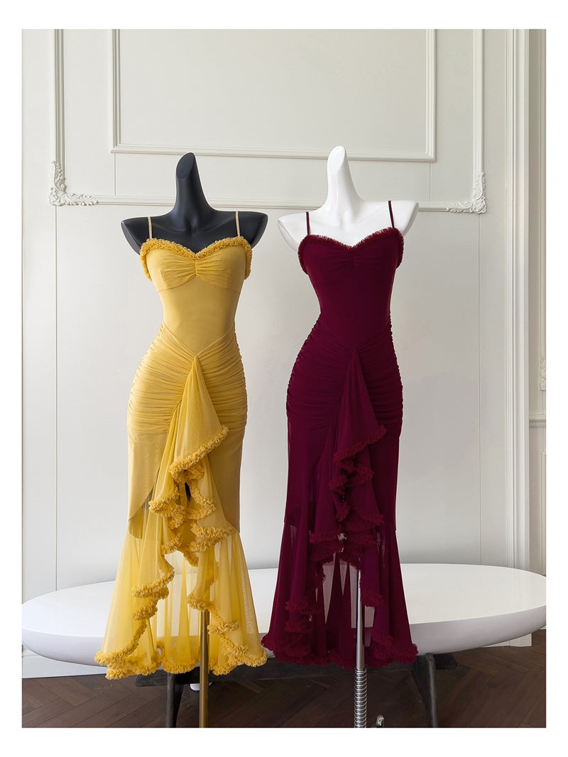 Elegant High Low Spaghetti Straps Sleeveless Long Evening Party Gowns Evening Formal Dresses Prom Dress DH90