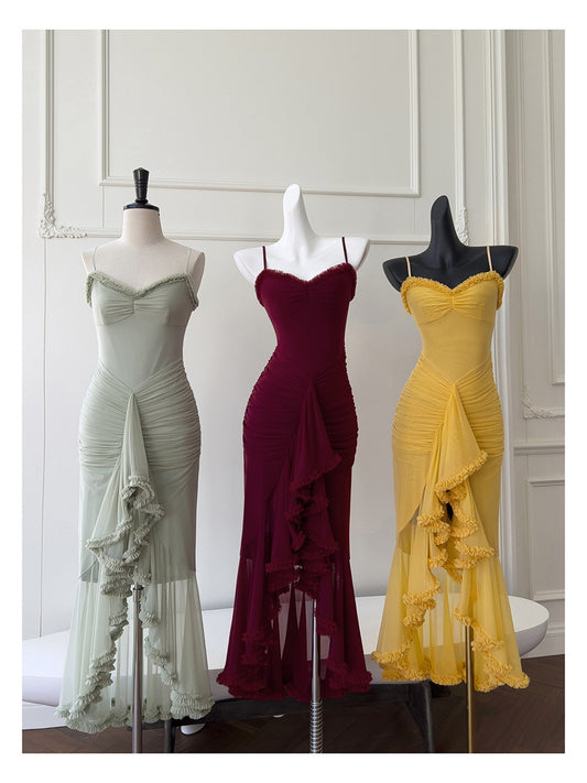 Elegant High Low Spaghetti Straps Sleeveless Long Evening Party Gowns Evening Formal Dresses Prom Dress DH90
