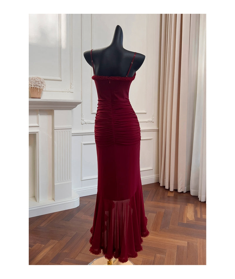 Elegant High Low Spaghetti Straps Burgundy Sleeveless Long Evening Party Gowns Evening Formal Dresses Prom Dress DH90