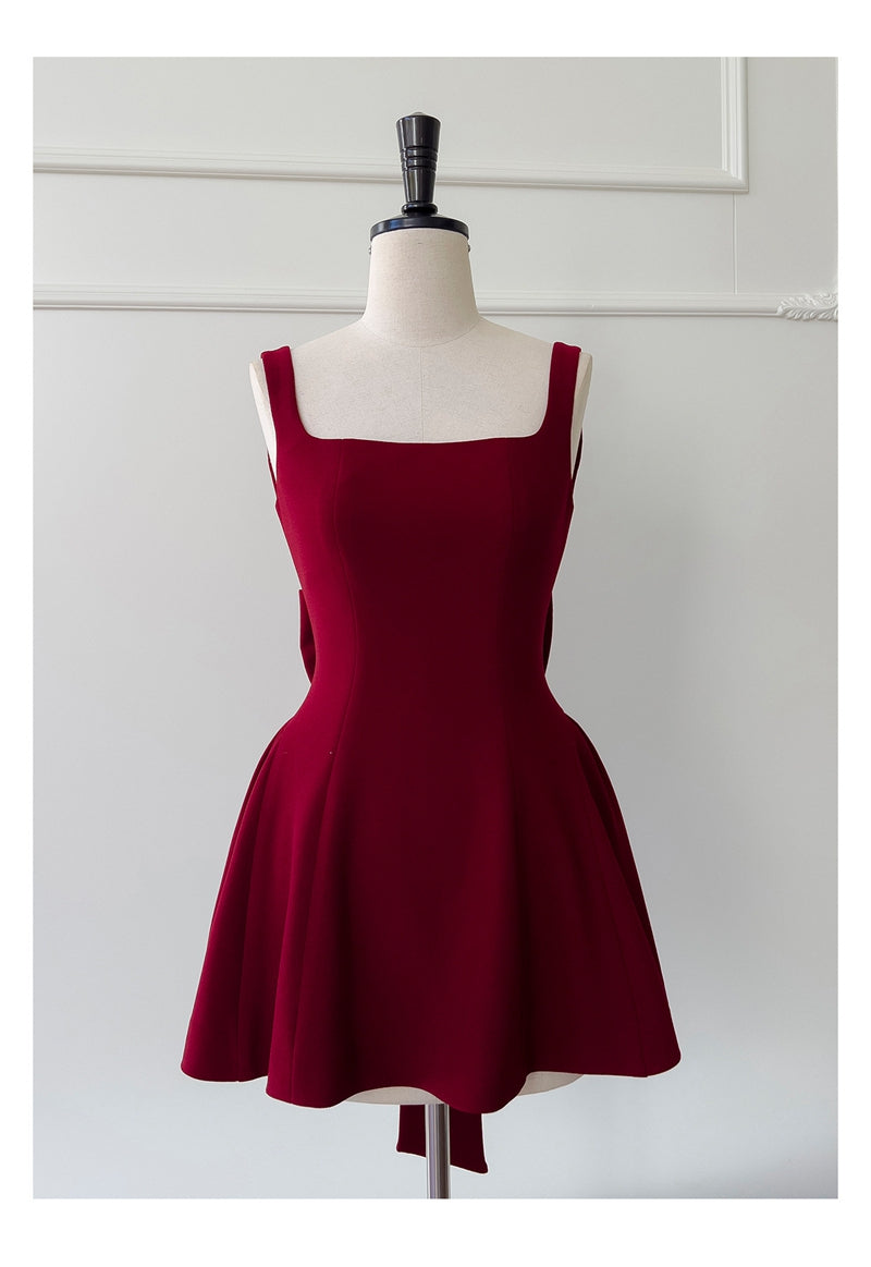 Cute A line Square Neck Short Burgundy Formal 8th Grade Homecoming Dresses Summer Middle School Hoco Dress Homecoming Outfits DH91