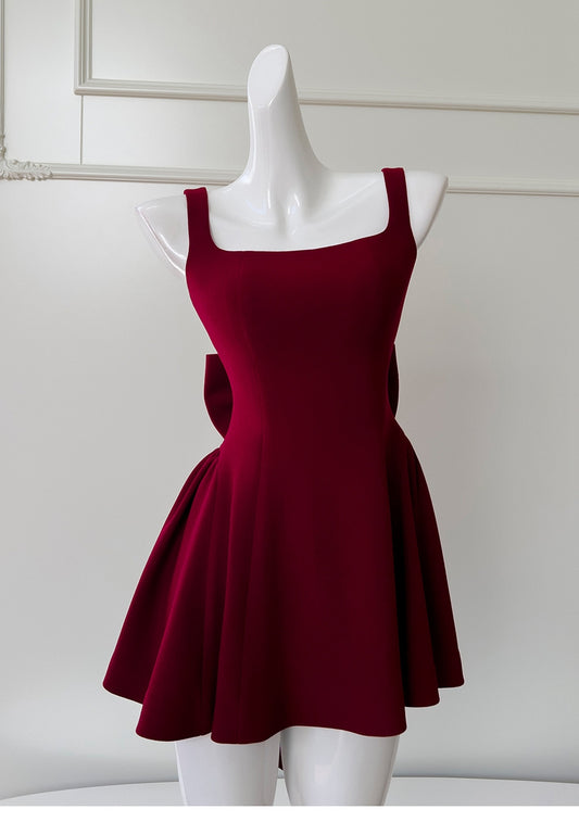 Cute A line Square Neck Short Burgundy Formal 8th Grade Homecoming Dresses Summer Middle School Hoco Dress Homecoming Outfits DH91