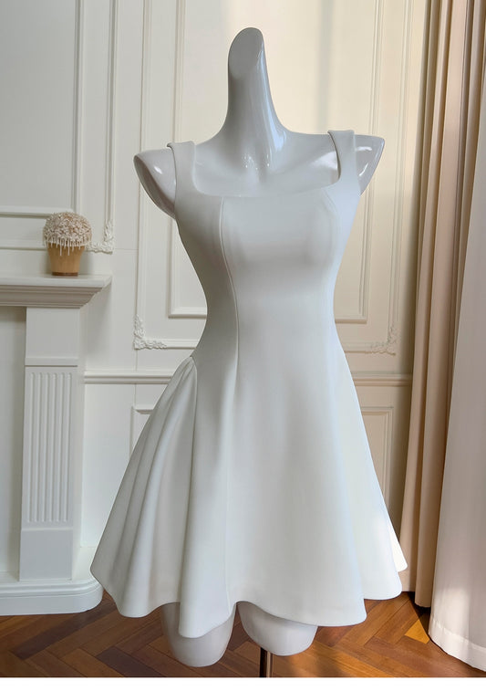 Cute A line Square Neck Short White Formal 8th Grade Homecoming Dresses Summer Middle School Hoco Dress Homecoming Outfits DH92