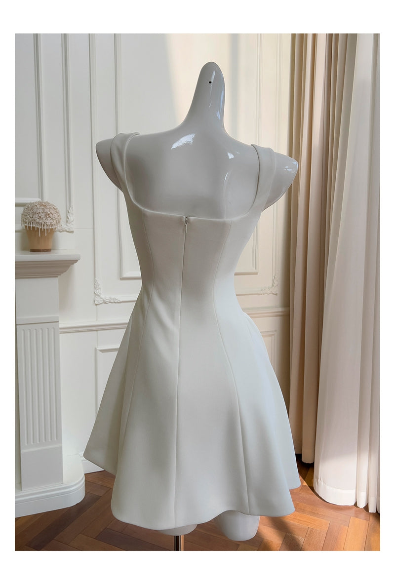 Cute A line Square Neck Short White Formal 8th Grade Homecoming Dresses Summer Middle School Hoco Dress Homecoming Outfits DH92