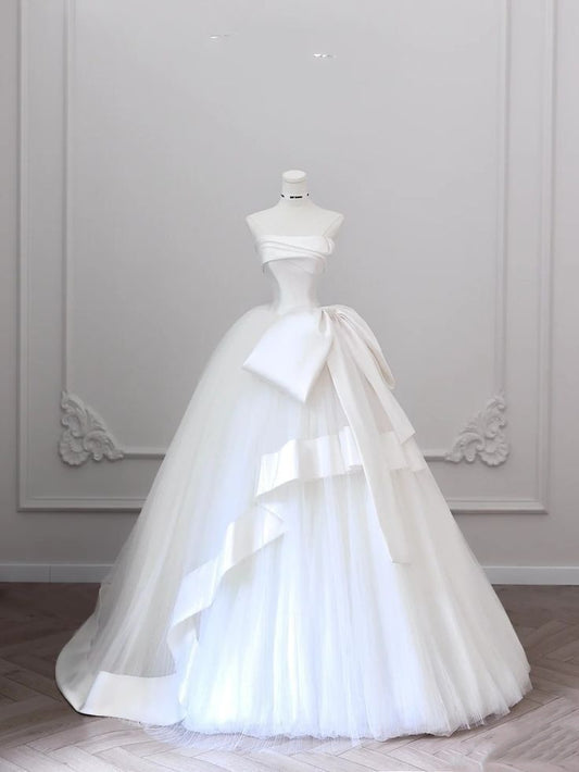 Timeless Bridal Gown Ball Gown Strapless White Tulle Long Wedding Dresses Elegant Bridal Gowns DH937