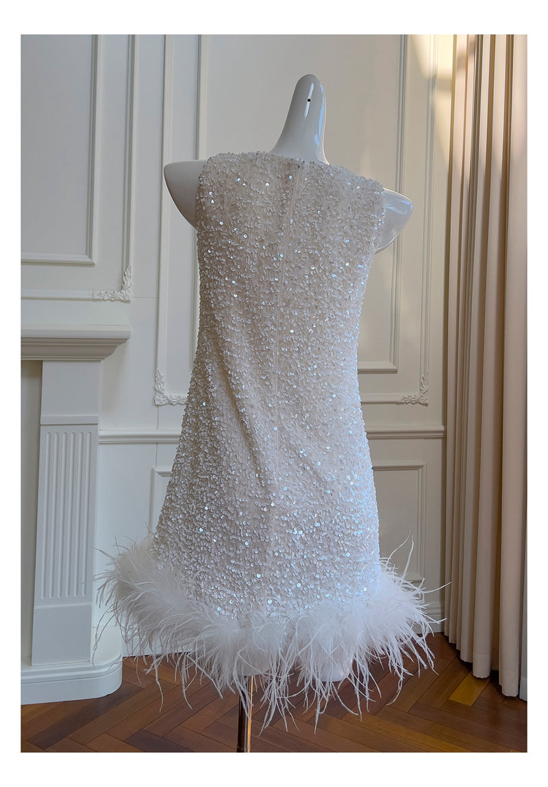 Cute A line Scoop Neck Short White Sequin Formal 8th Grade Homecoming Dresses Summer Middle School Hoco Dress Homecoming Outfits DH93