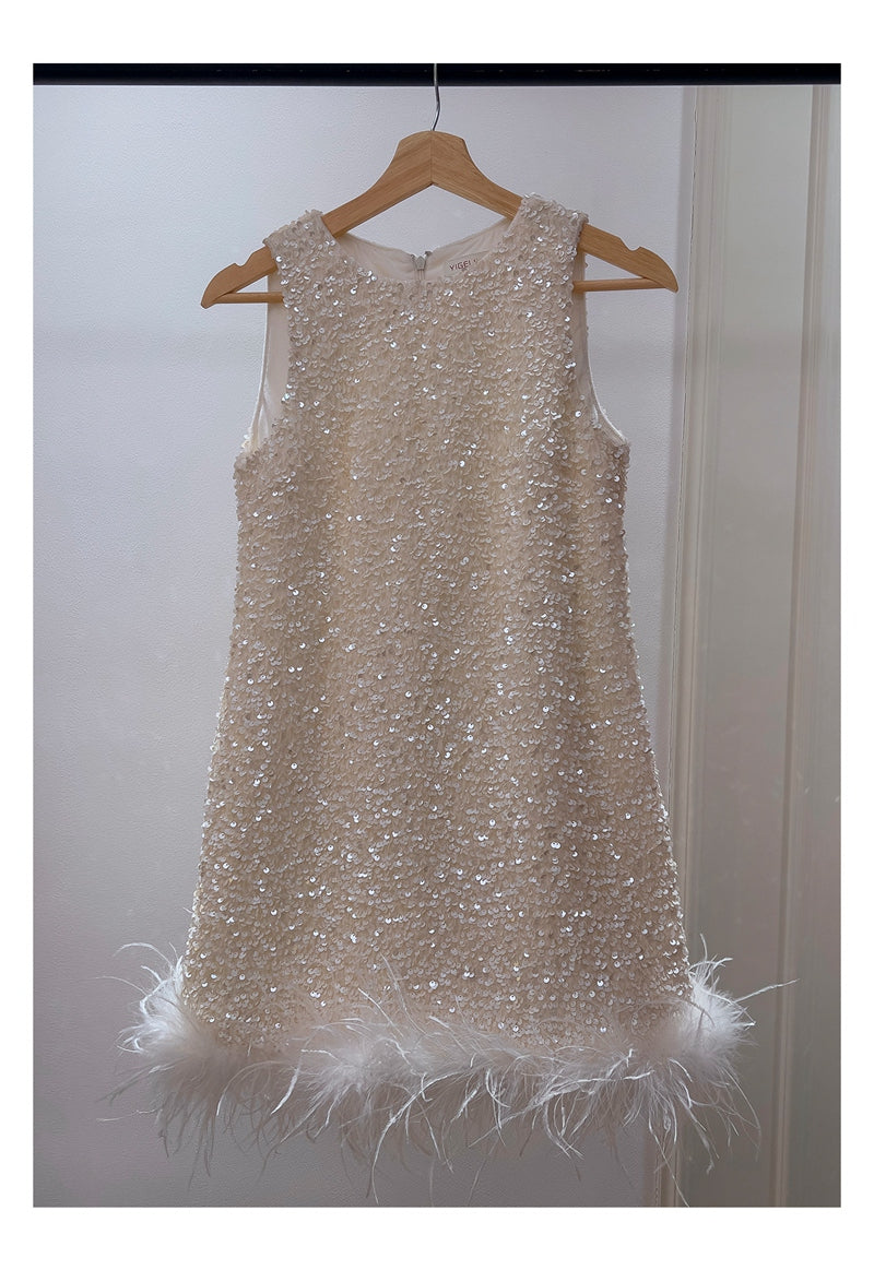Cute A line Scoop Neck Short White Sequin Formal 8th Grade Homecoming Dresses Summer Middle School Hoco Dress Homecoming Outfits DH93