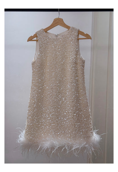 Cute A line Scoop Neck Short White Sequin Formal 8th Grade Homecoming Dresses Summer Middle School Hoco Dress Homecoming Outfits DH93