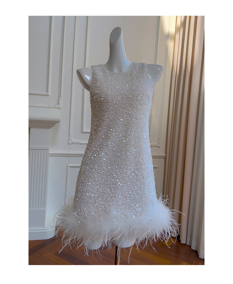 Cute A line Scoop Neck Short White Sequin Formal 8th Grade Homecoming Dresses Summer Middle School Hoco Dress Homecoming Outfits DH93