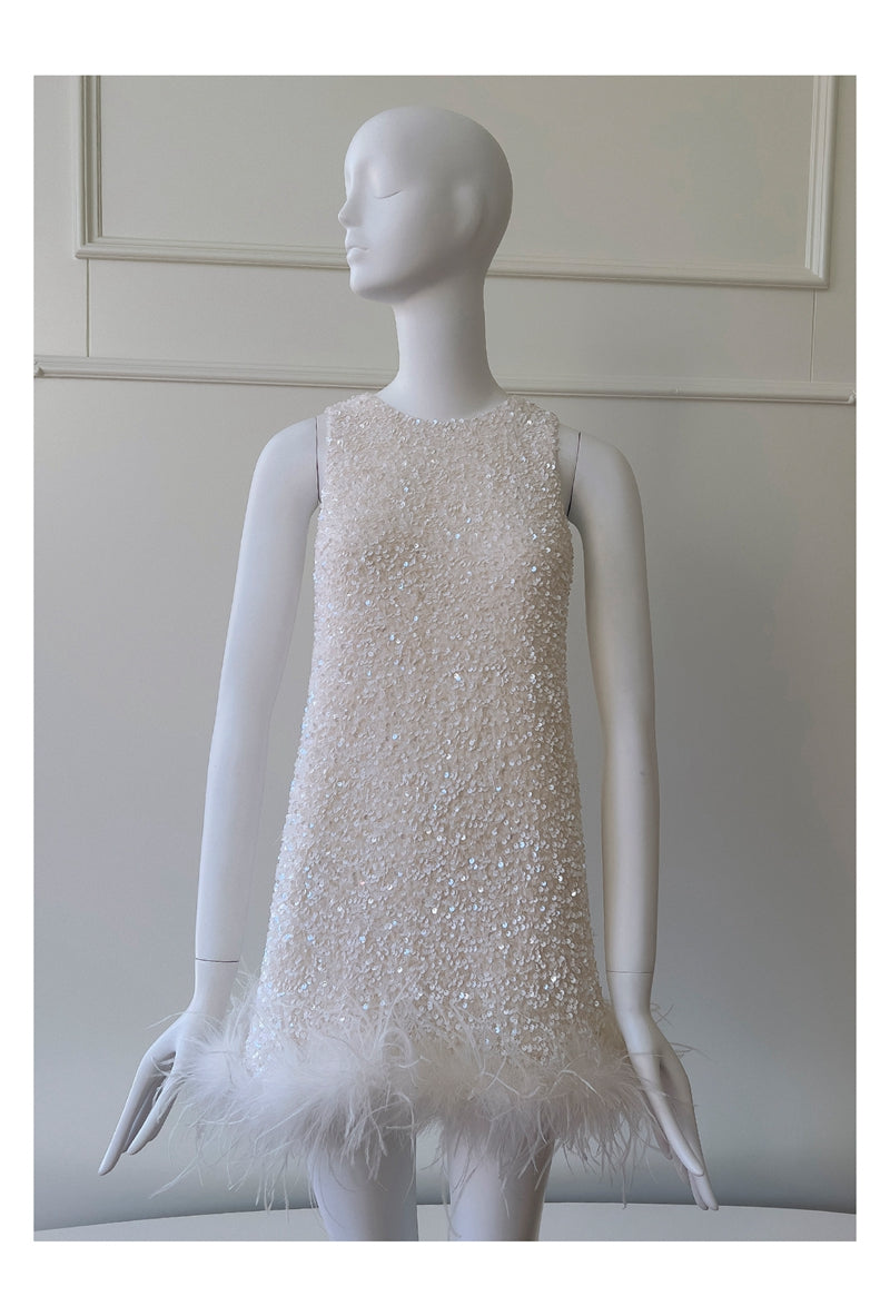Cute A line Scoop Neck Short White Sequin Formal 8th Grade Homecoming Dresses Summer Middle School Hoco Dress Homecoming Outfits DH93