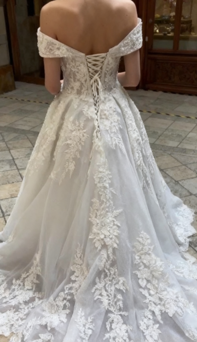 Timeless Bridal Gown Ball Gown Off The Shoulder White Lace Appliques Long Wedding Dresses Elegant Bridal Gowns DH948