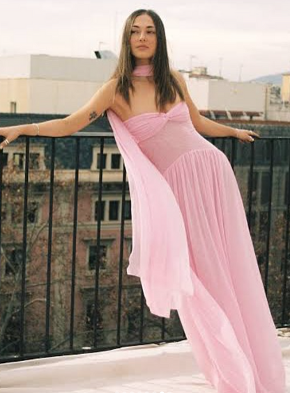 Elegant A Line Sweetheart Pink Chiffon Long Prom Dresses Party Dress Summer 20th Birthday Outfits 18th Birthday Dresses DH989