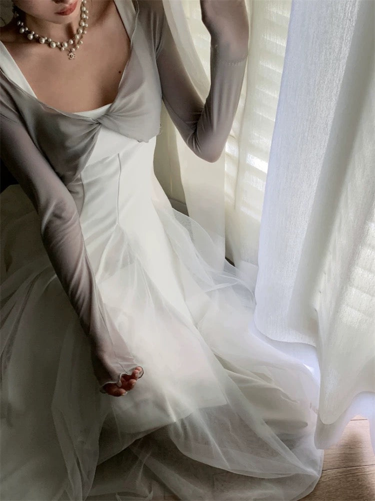 Elegant A Line Square Neck White Chiffon Sleeveless Long Evening Party Gowns Evening Formal Dresses Prom Dress DH98